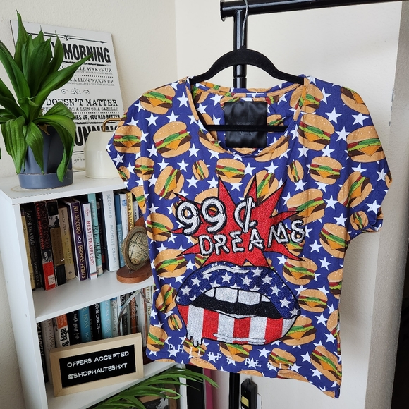 Philipp Plein Tops - Philipp Plein 99 Cent Dreams American Hamburger Tshirt